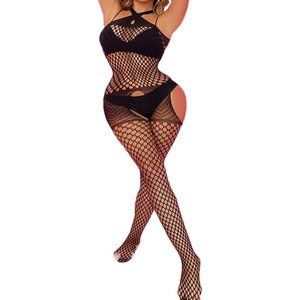 mom&myaboys Women Black Fishnet Bodystocking Sexy Lingerie